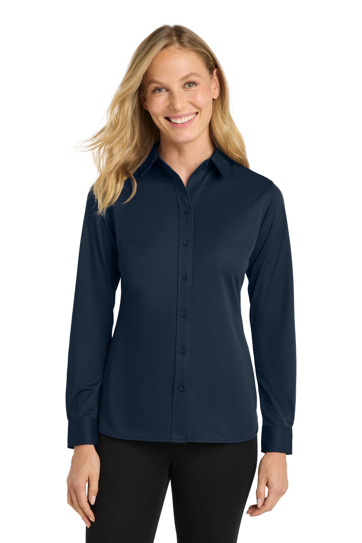 Port Authority Women's Dimension Knit Dress Shirt. L570 in Dark Navy