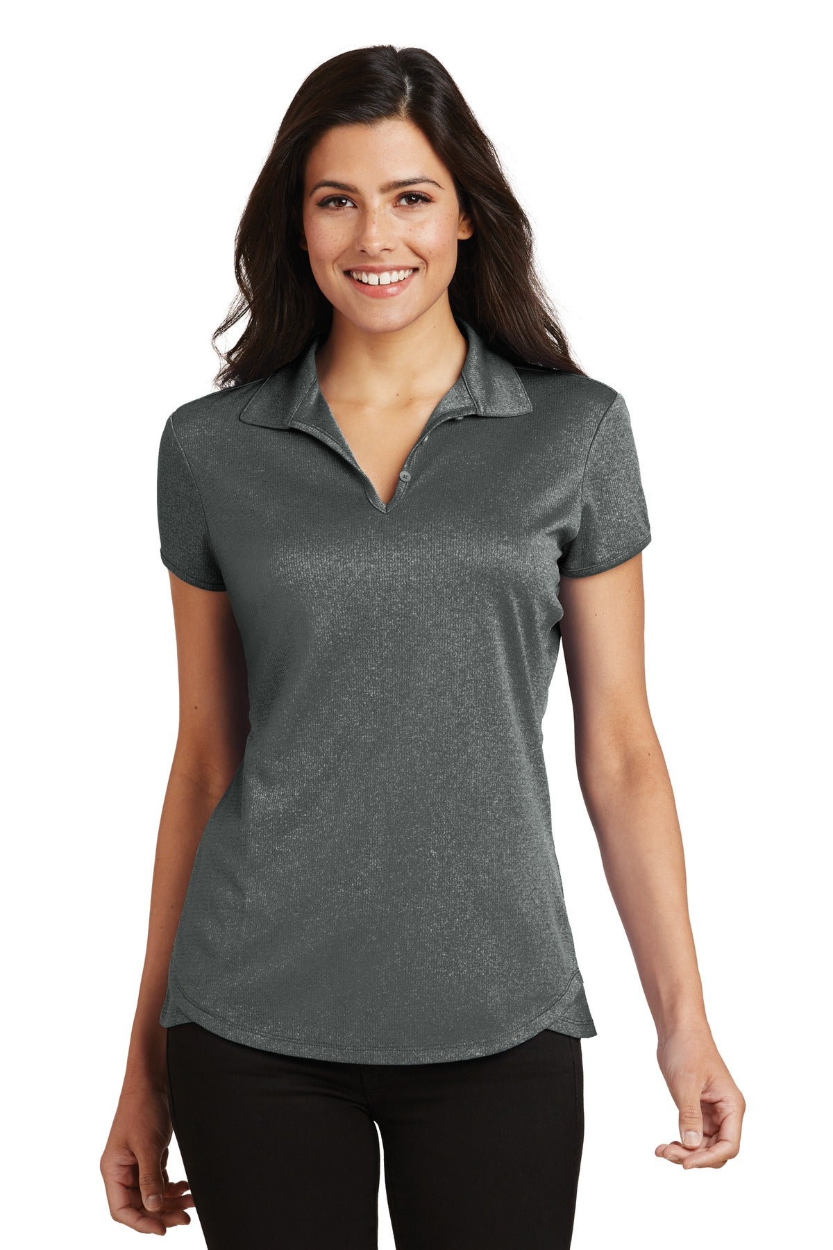 Port Authority Women's Trace Heather Polo. L576 in Charcoal Heather