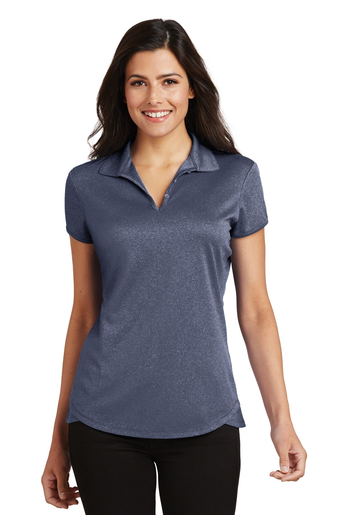 Port Authority Women's Trace Heather Polo. L576 in True Navy Heather