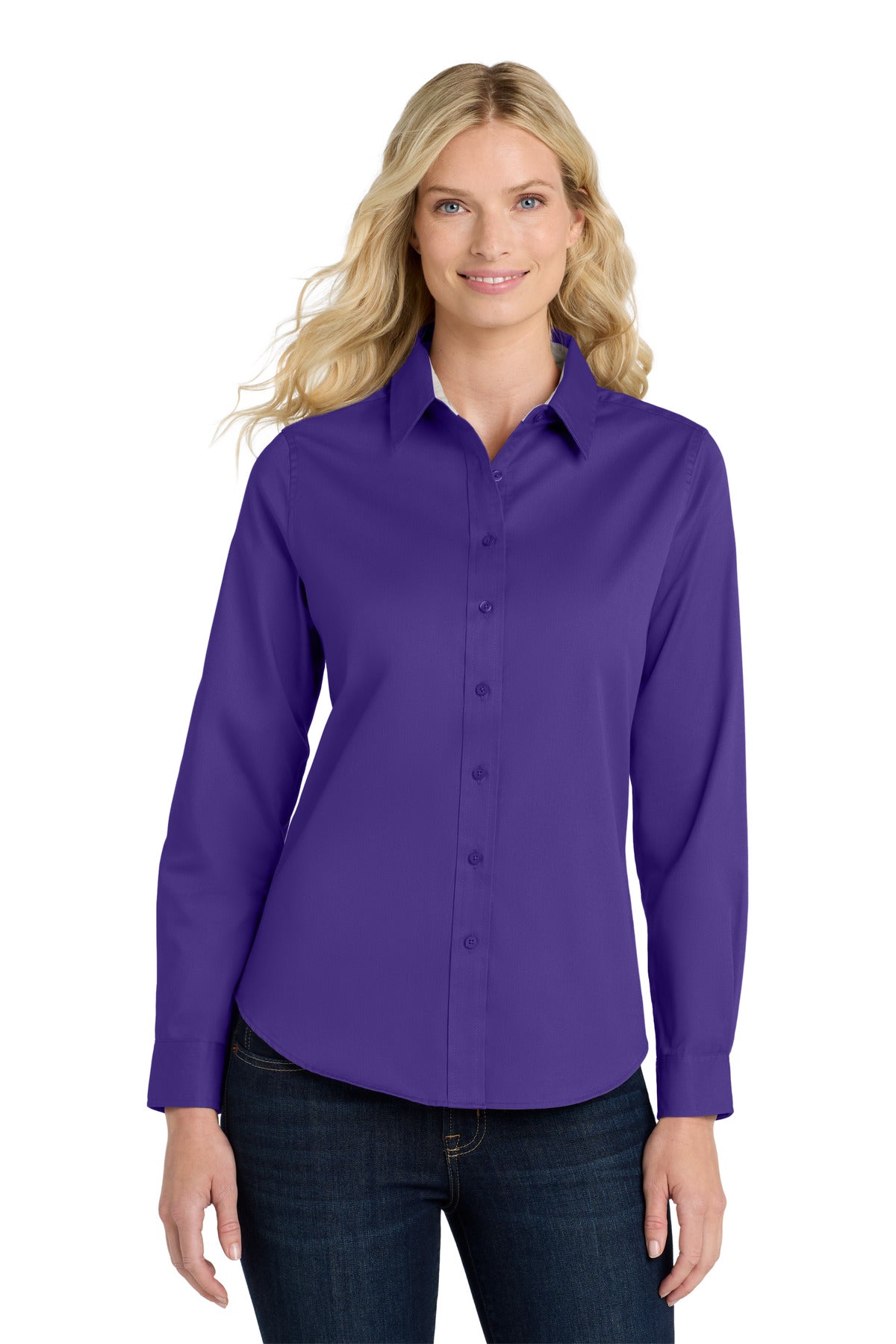 Port Authority Women's Long Sleeve Easy Care Shirt.  L608 in Purple/ Light Stone