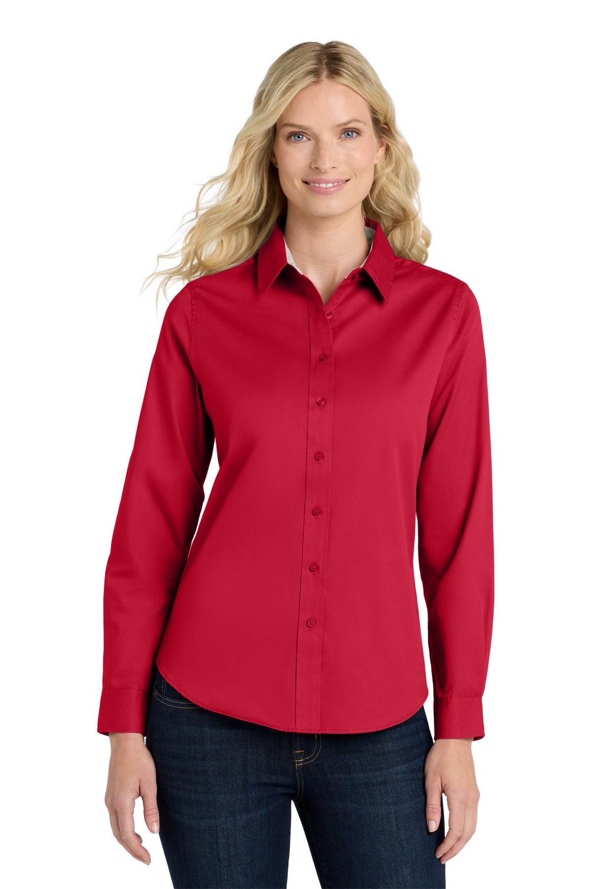 Port Authority Women's Long Sleeve Easy Care Shirt.  L608 in Red/ Light Stone