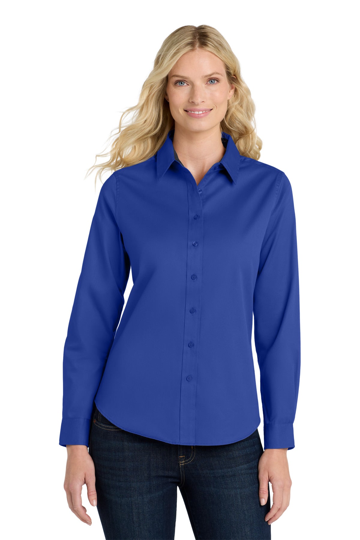 Port Authority Women's Long Sleeve Easy Care Shirt.  L608 in Royal/ Classic Navy