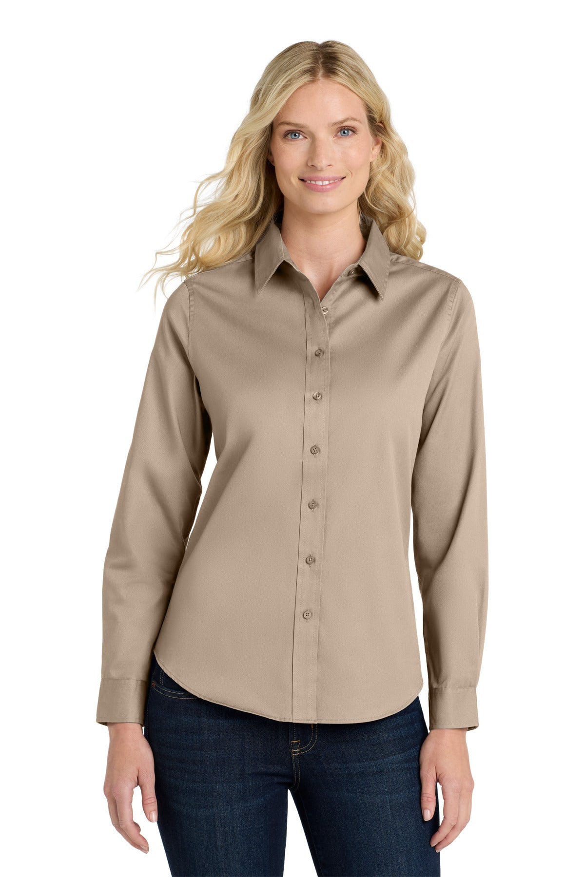 Port Authority Women's Long Sleeve Easy Care Shirt.  L608 in Stone