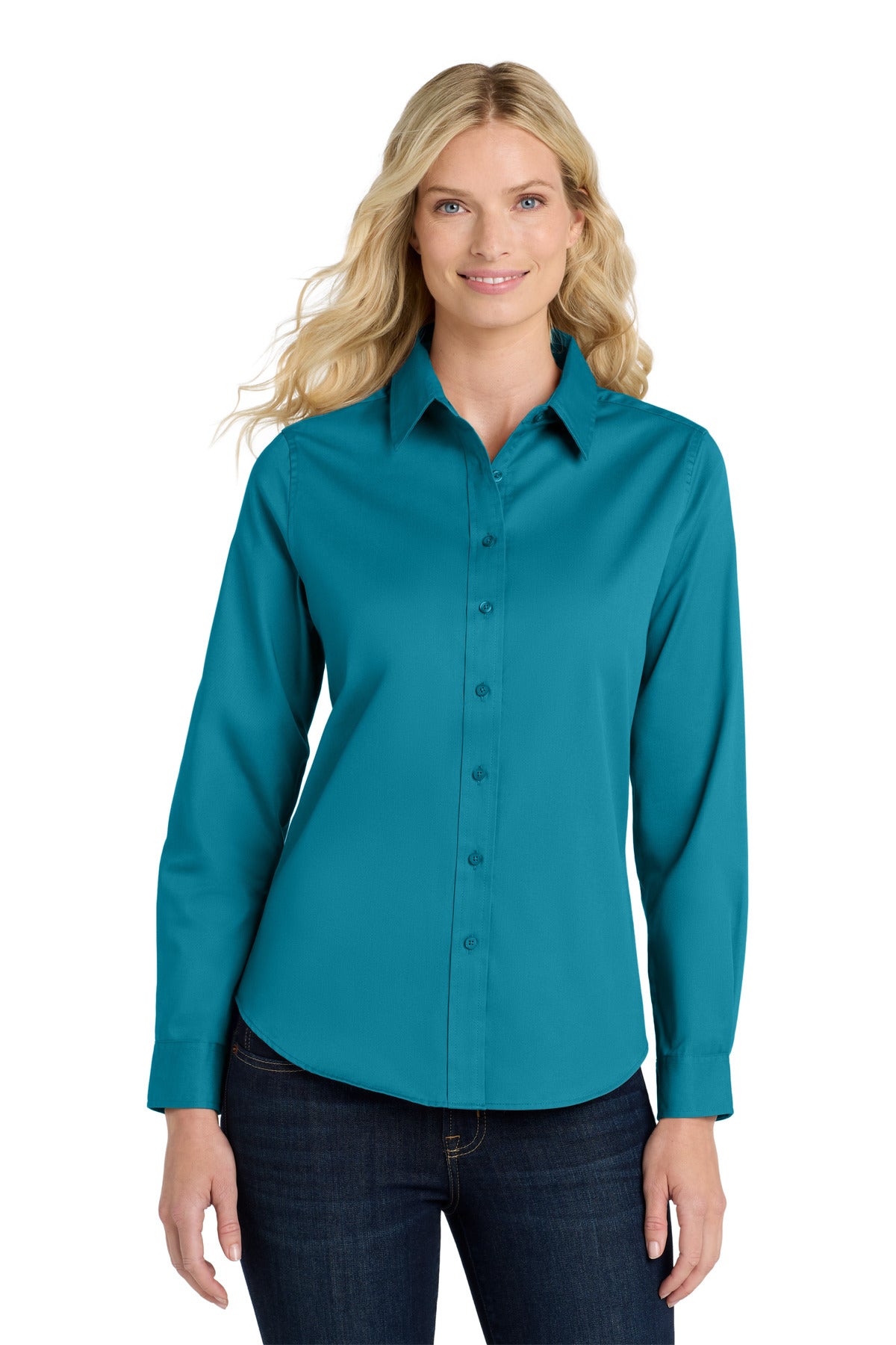 Port Authority Women's Long Sleeve Easy Care Shirt.  L608 in Teal Green