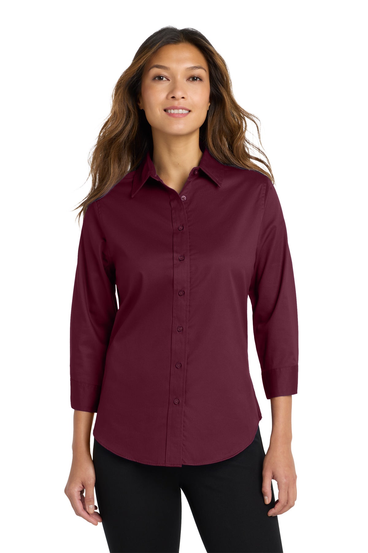 Port Authority Women's 3/4-Sleeve Easy Care Shirt. L612 in Burgundy