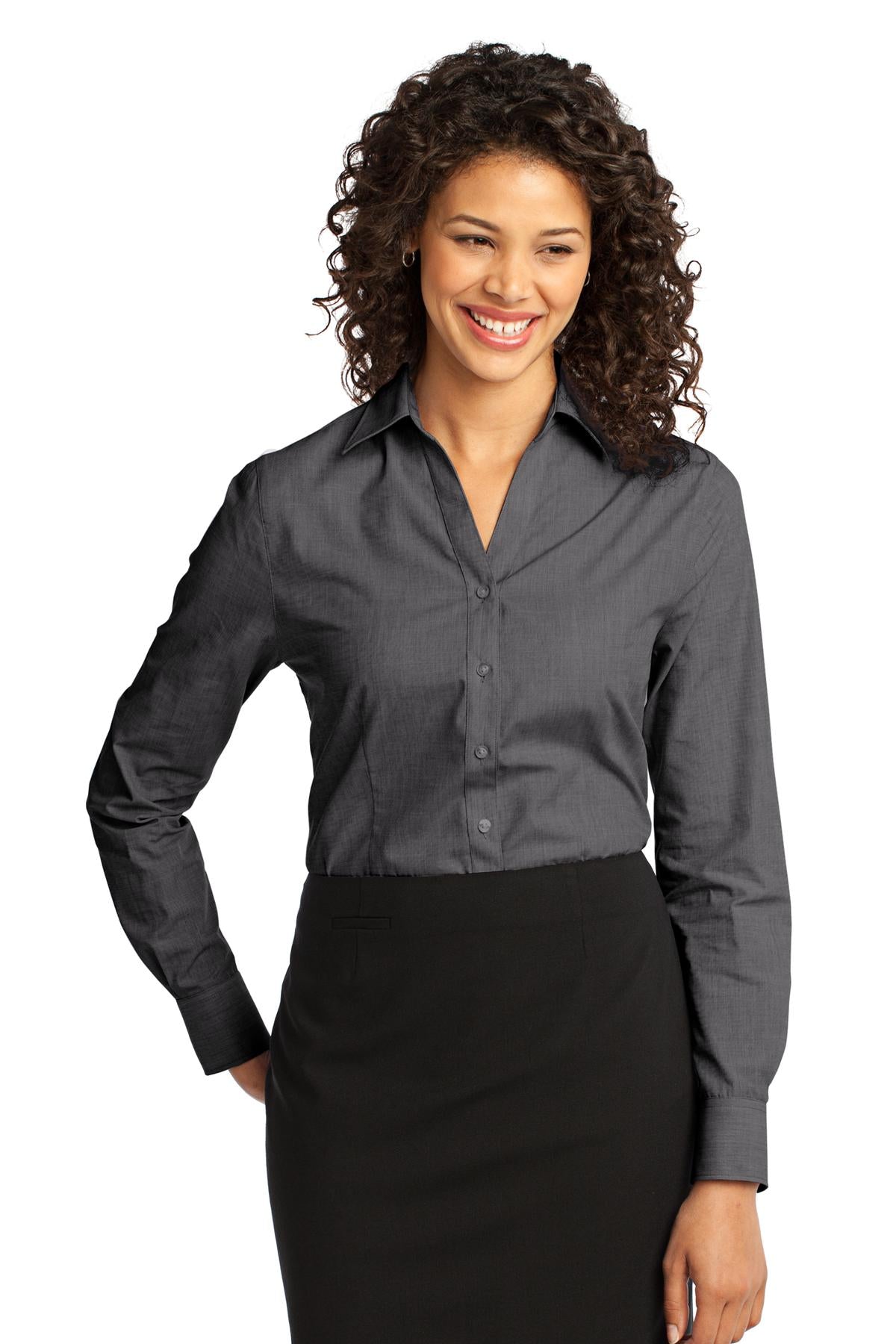 Port Authority Women's Crosshatch Easy Care Shirt. L640 in Soft Black