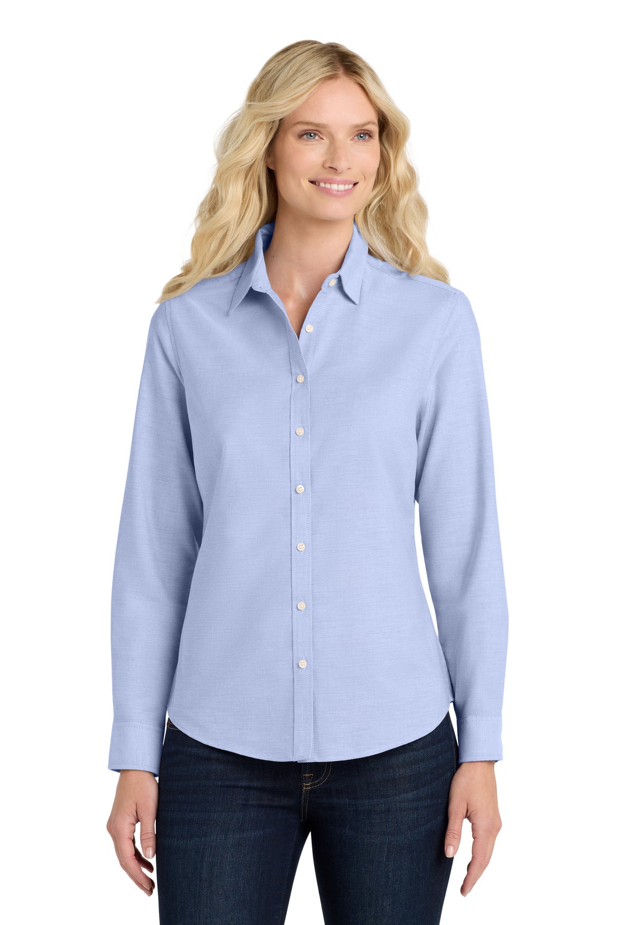 Port Authority Women's SuperPro Oxford Shirt. L658 in Oxford Blue