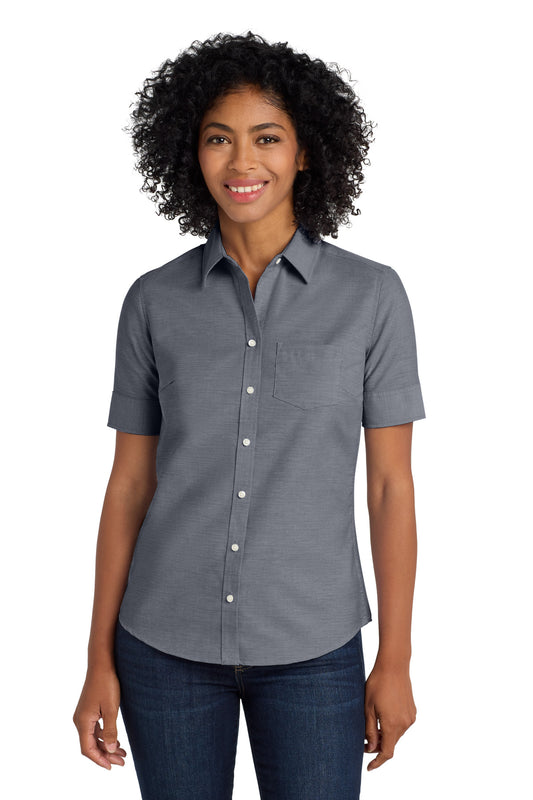 Port Authority Women's Short Sleeve SuperPro Oxford Shirt. L659 in Black