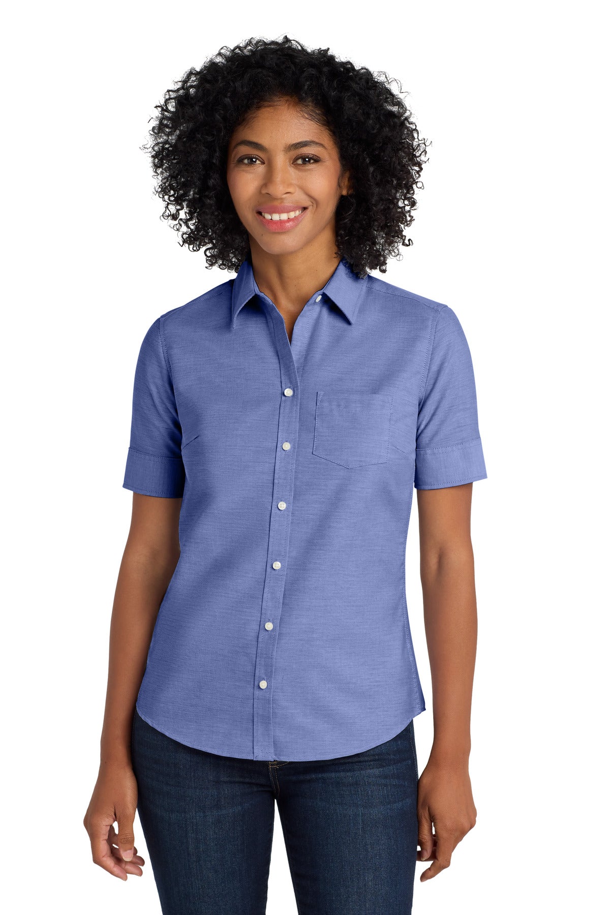 Port Authority Women's Short Sleeve SuperPro Oxford Shirt. L659 in Navy