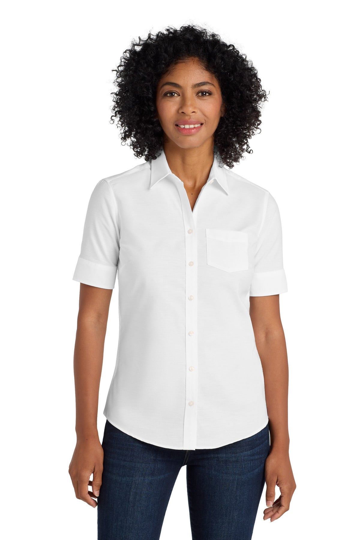 Port Authority Women's Short Sleeve SuperPro Oxford Shirt. L659 in White