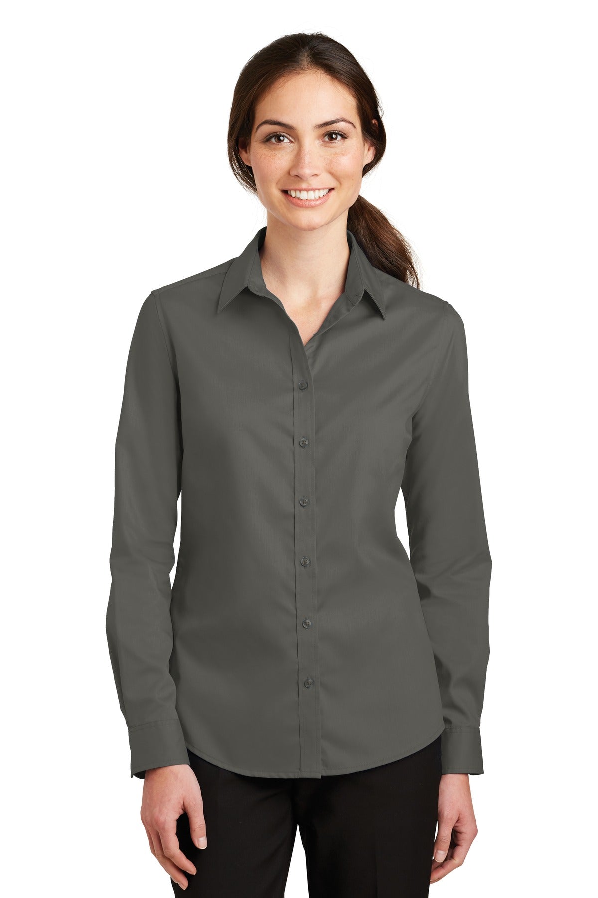 Port Authority Women's SuperPro Twill Shirt. L663 in Sterling Grey
