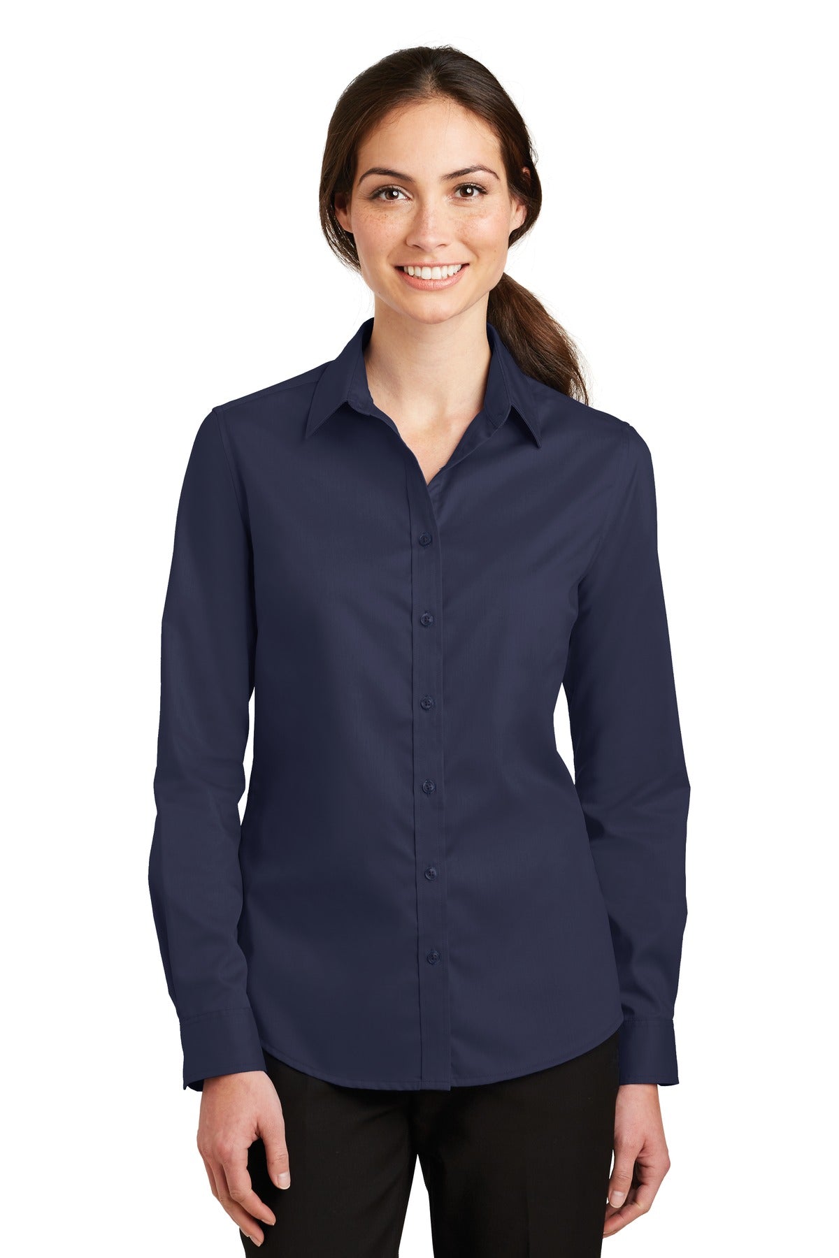 Port Authority Women's SuperPro Twill Shirt. L663 in True Navy