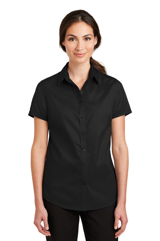 Port Authority Women's Short Sleeve SuperPro Twill Shirt. L664 in Black