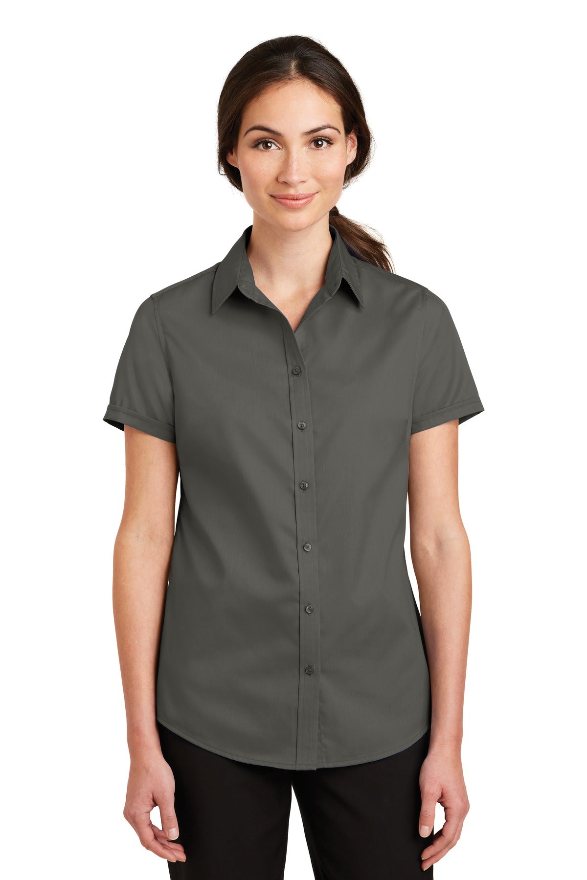 Port Authority Women's Short Sleeve SuperPro Twill Shirt. L664 in Sterling Grey