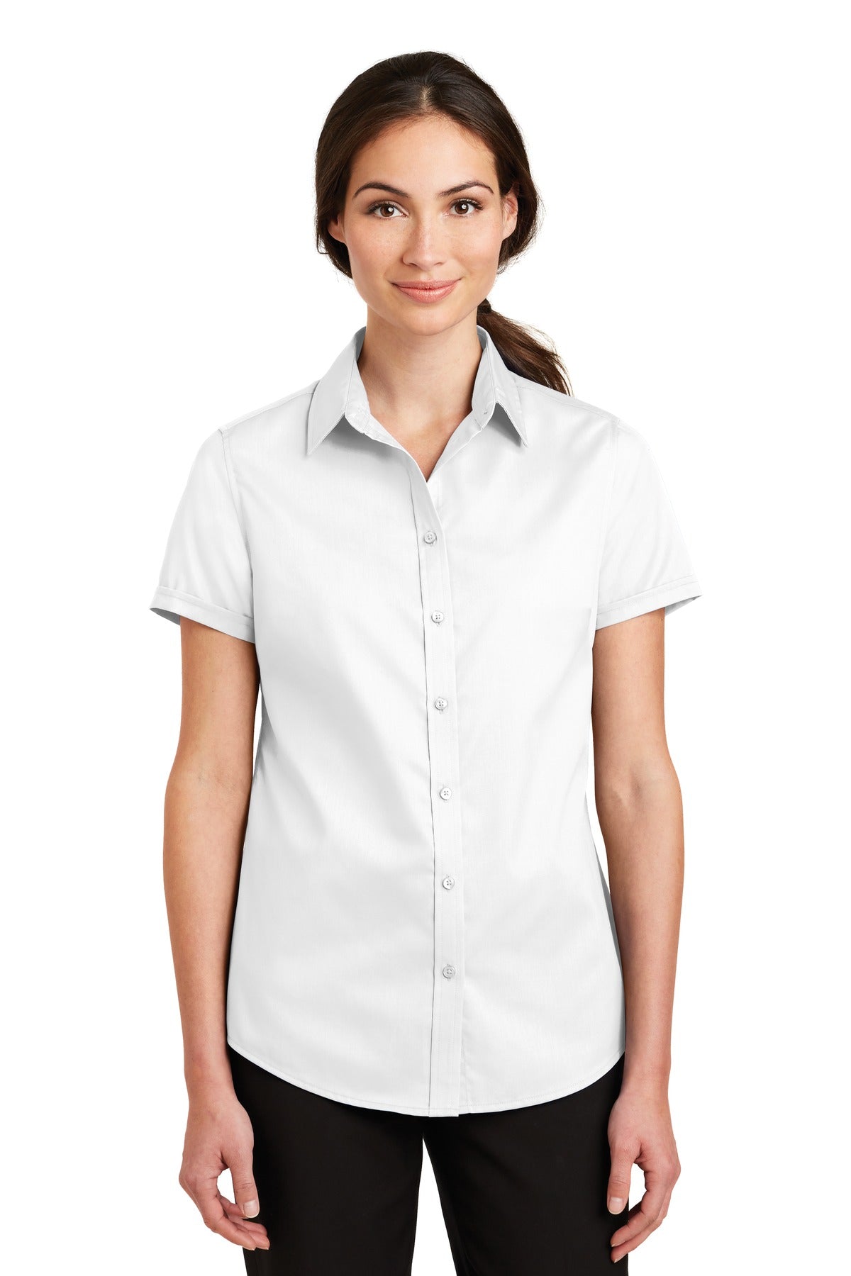 Port Authority Women's Short Sleeve SuperPro Twill Shirt. L664 in White