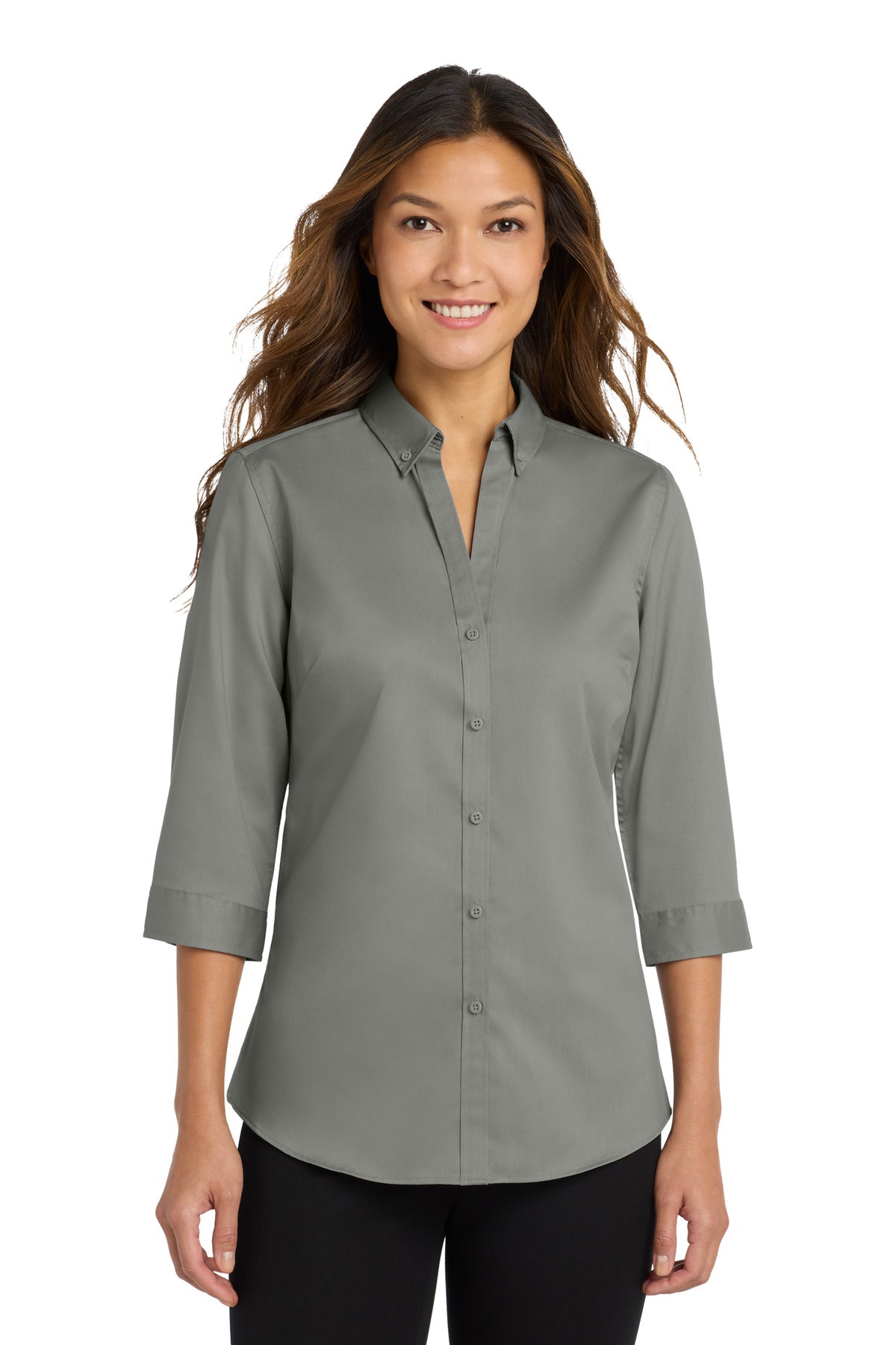Port Authority Women's 3/4-Sleeve SuperPro Twill Shirt. L665 in Monument Grey
