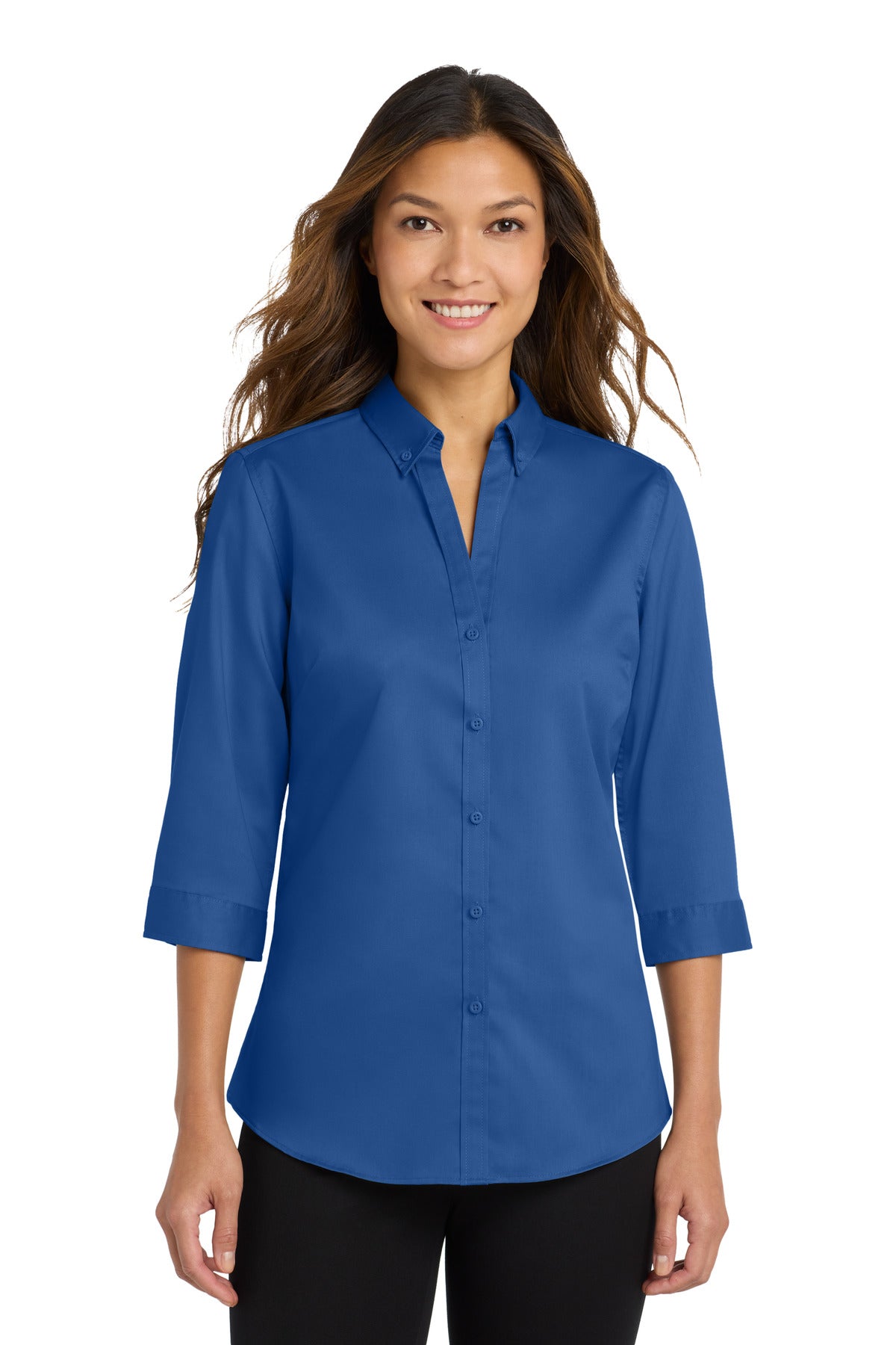 Port Authority Women's 3/4-Sleeve SuperPro Twill Shirt. L665 in True Blue