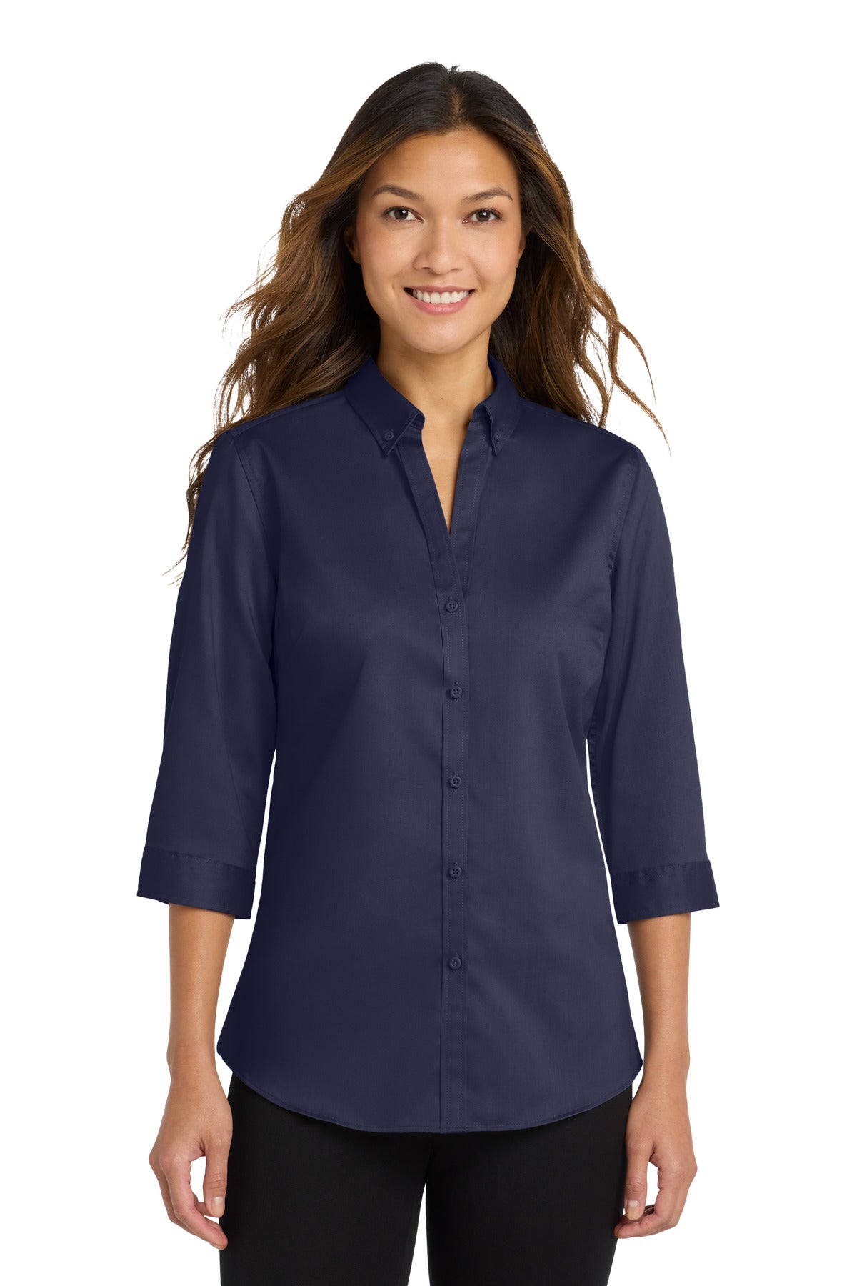Port Authority Women's 3/4-Sleeve SuperPro Twill Shirt. L665 in True Navy