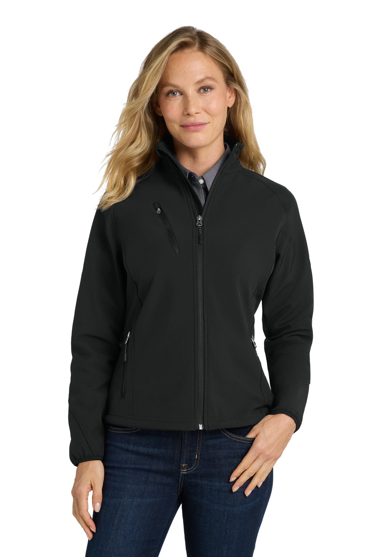 Port Authority Women's Textured Soft Shell Jacket. L705 in Black