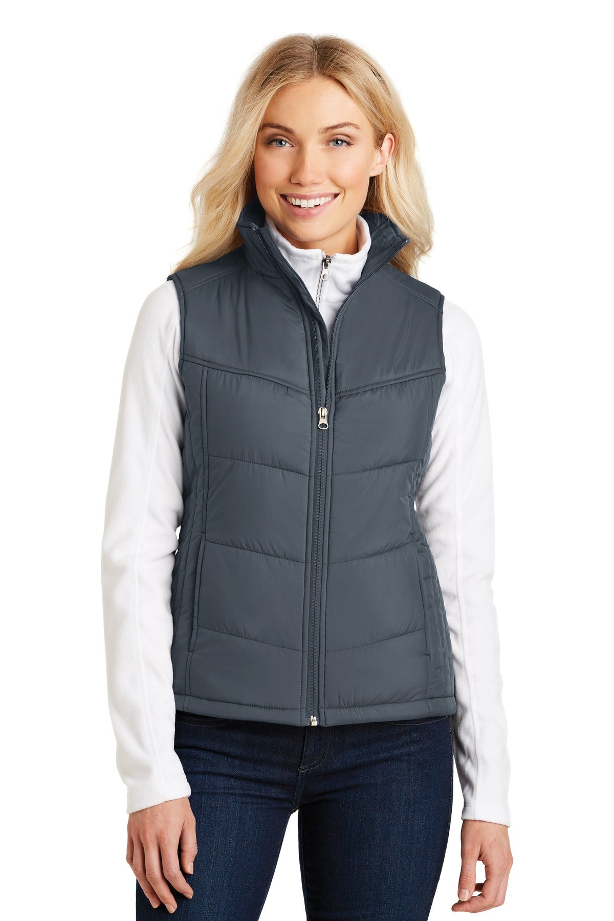 Port Authority Women's Puffy Vest. L709 in Dark Slate/ Black
