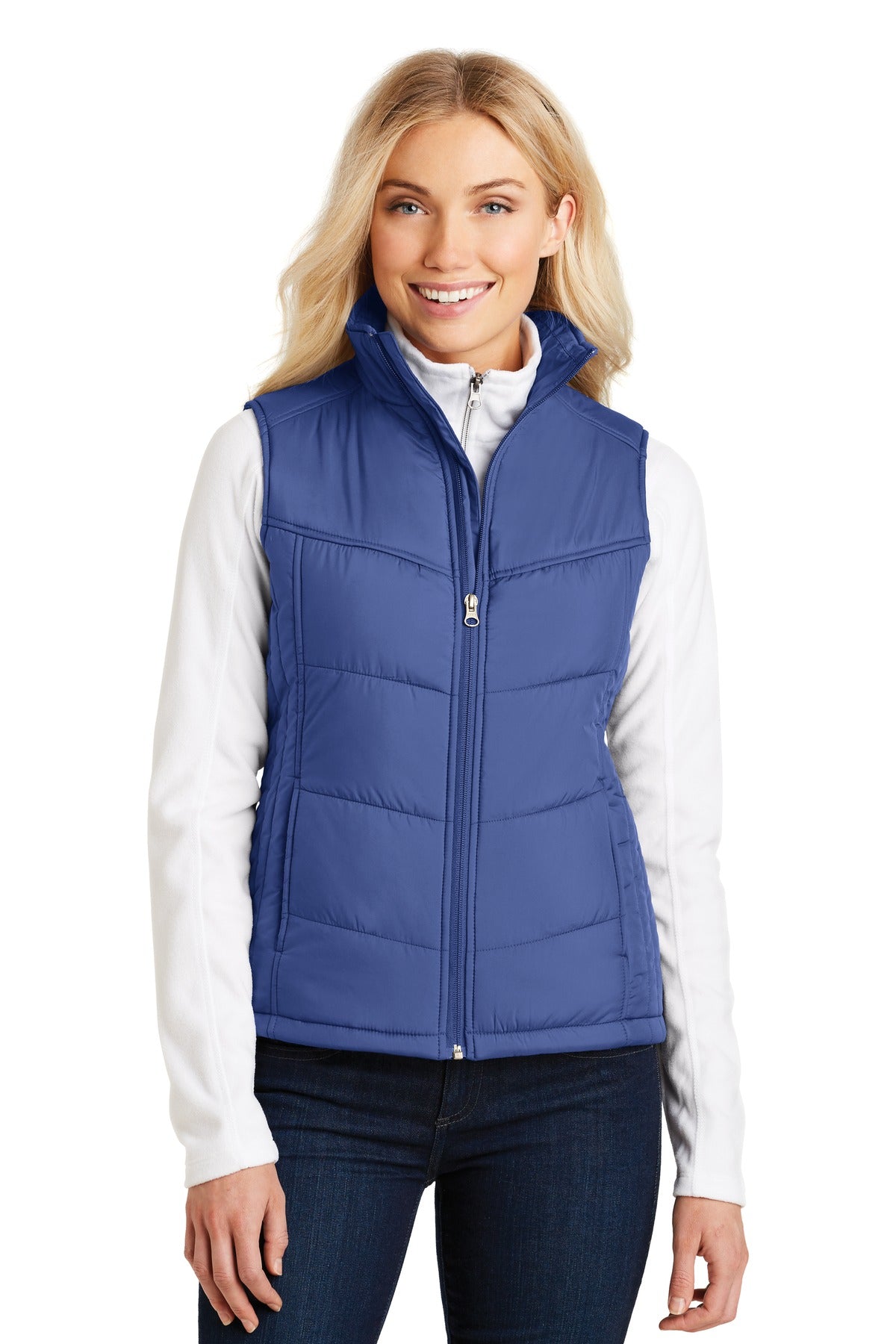Port Authority Women's Puffy Vest. L709 in Mediterranean Blue/ Black