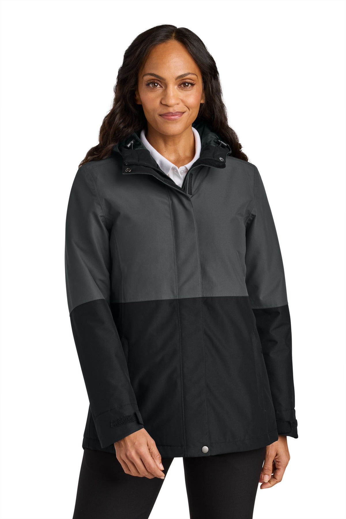 Port Authority Women's Insulated Heavy Ripstop Jacket L721 in Grey Steel/ Deep Black