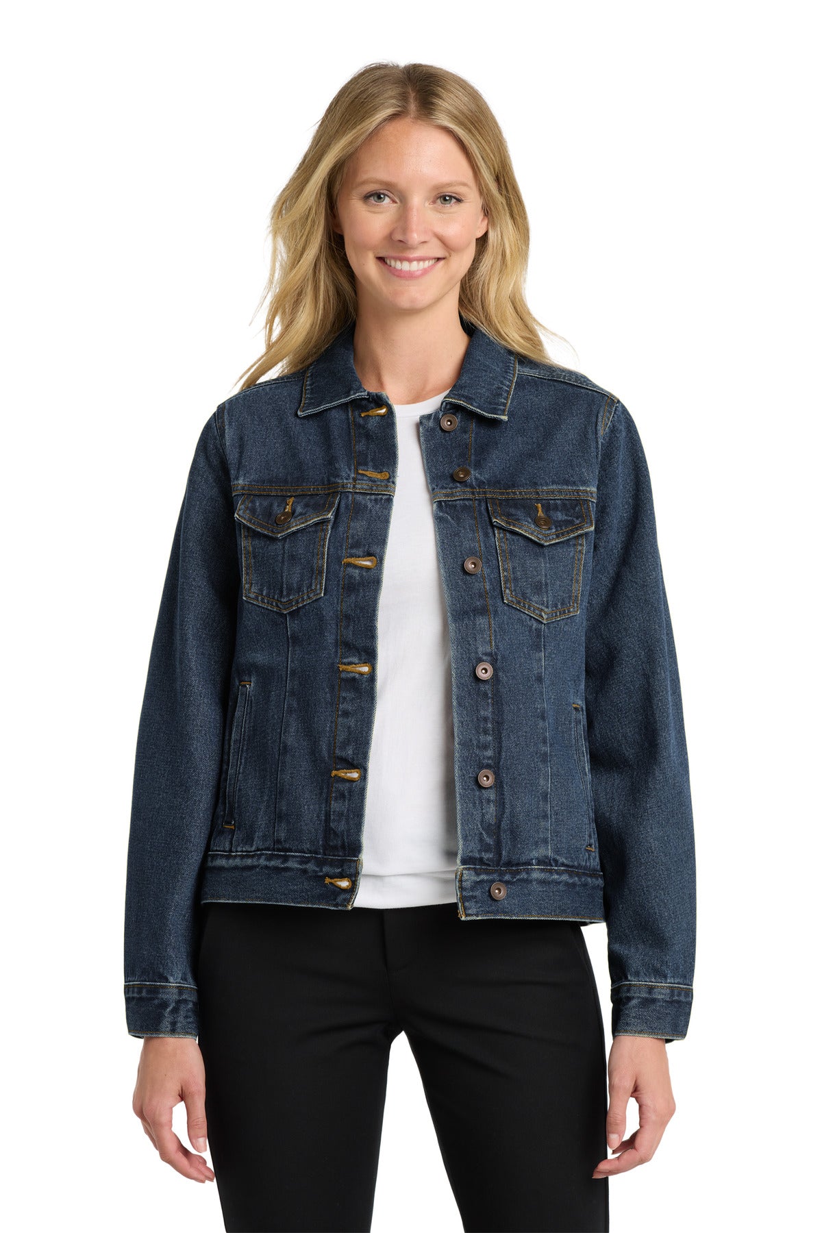 Port Authority Women's Denim Jacket. L7620 in Denim Blue