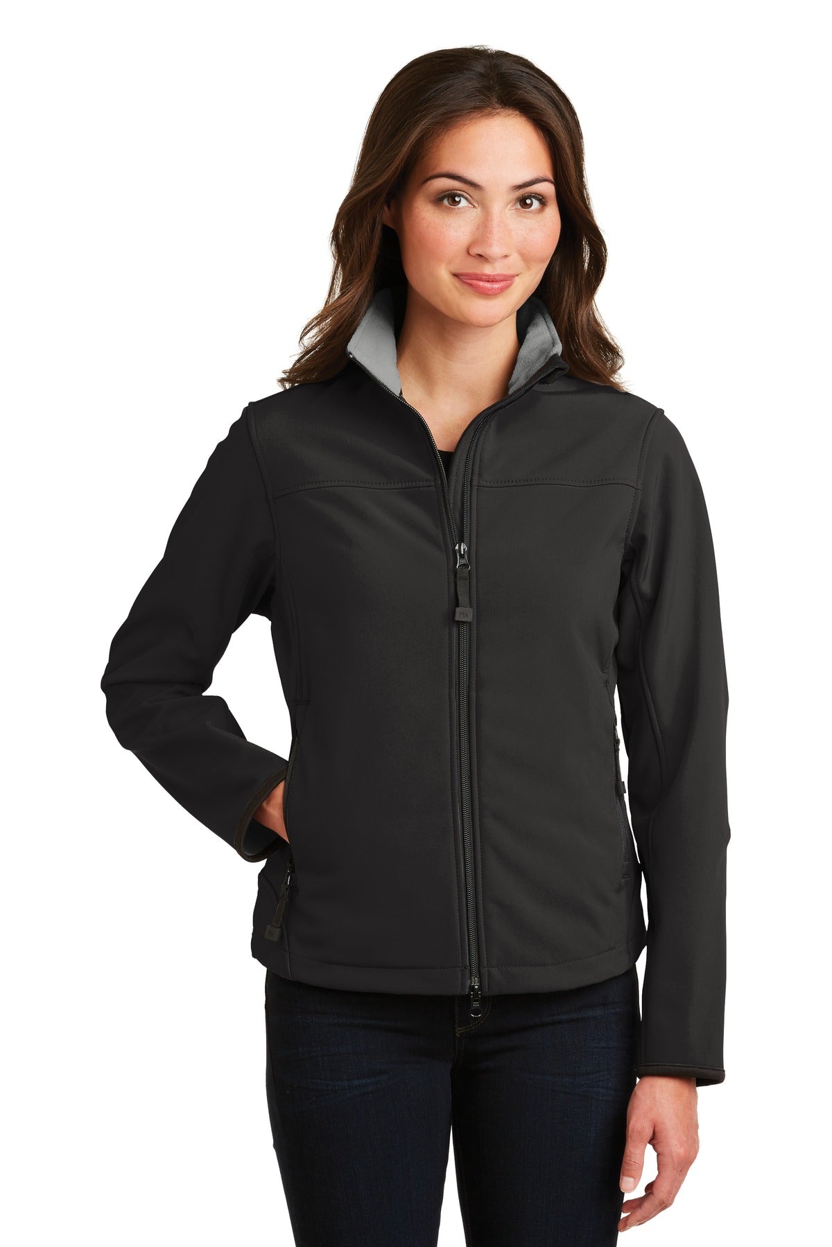 Port Authority Women's Glacier Soft Shell Jacket.  L790 in Black/ Chrome