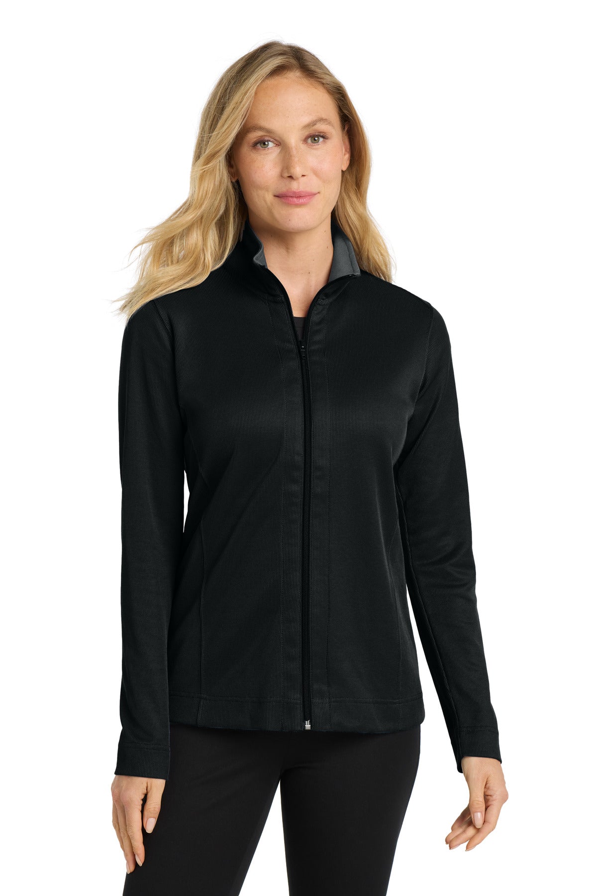 Port Authority Women's Vertical Texture Full-Zip Jacket. L805 in Black/ Iron Grey
