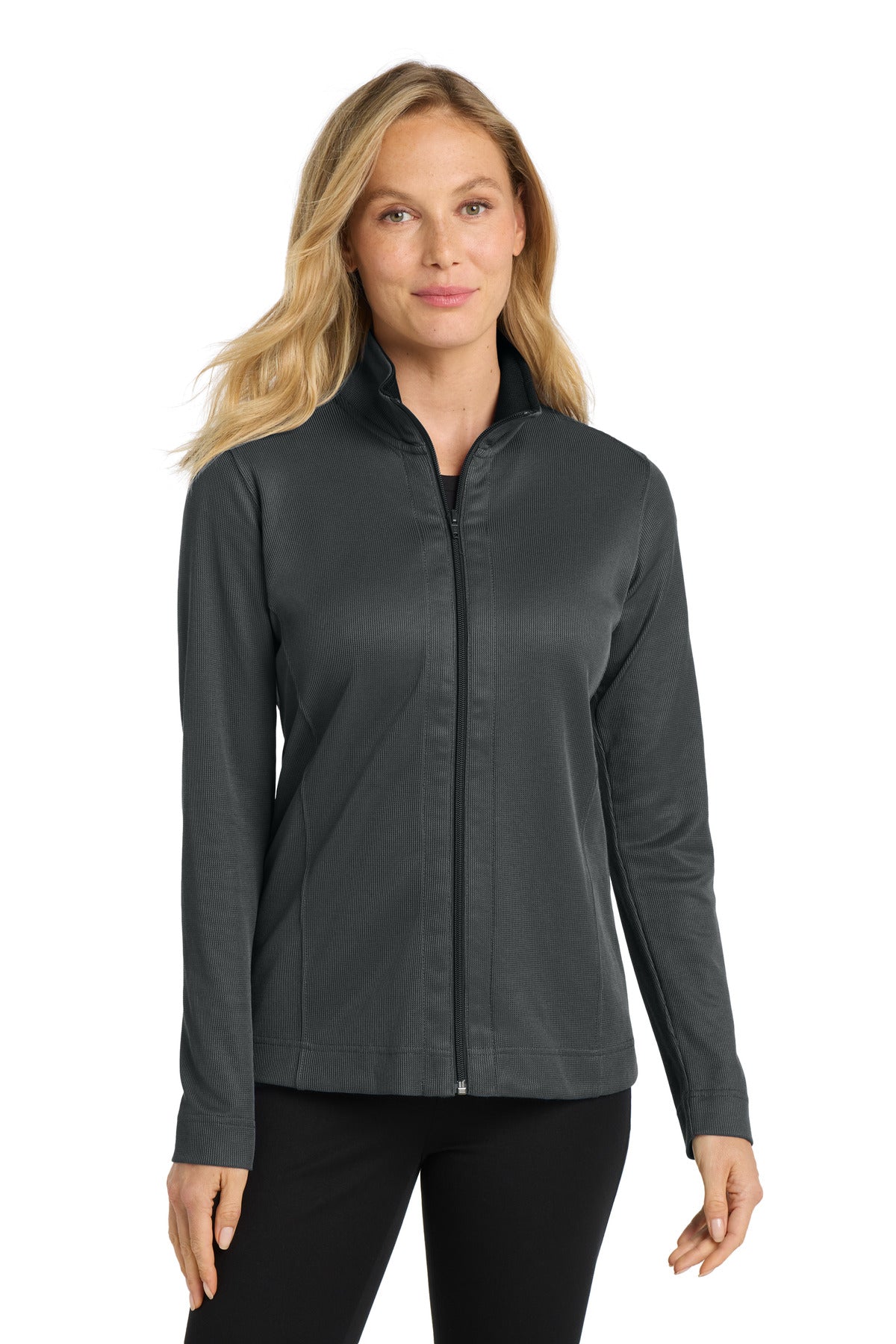 Port Authority Women's Vertical Texture Full-Zip Jacket. L805 in Iron Grey/ Black
