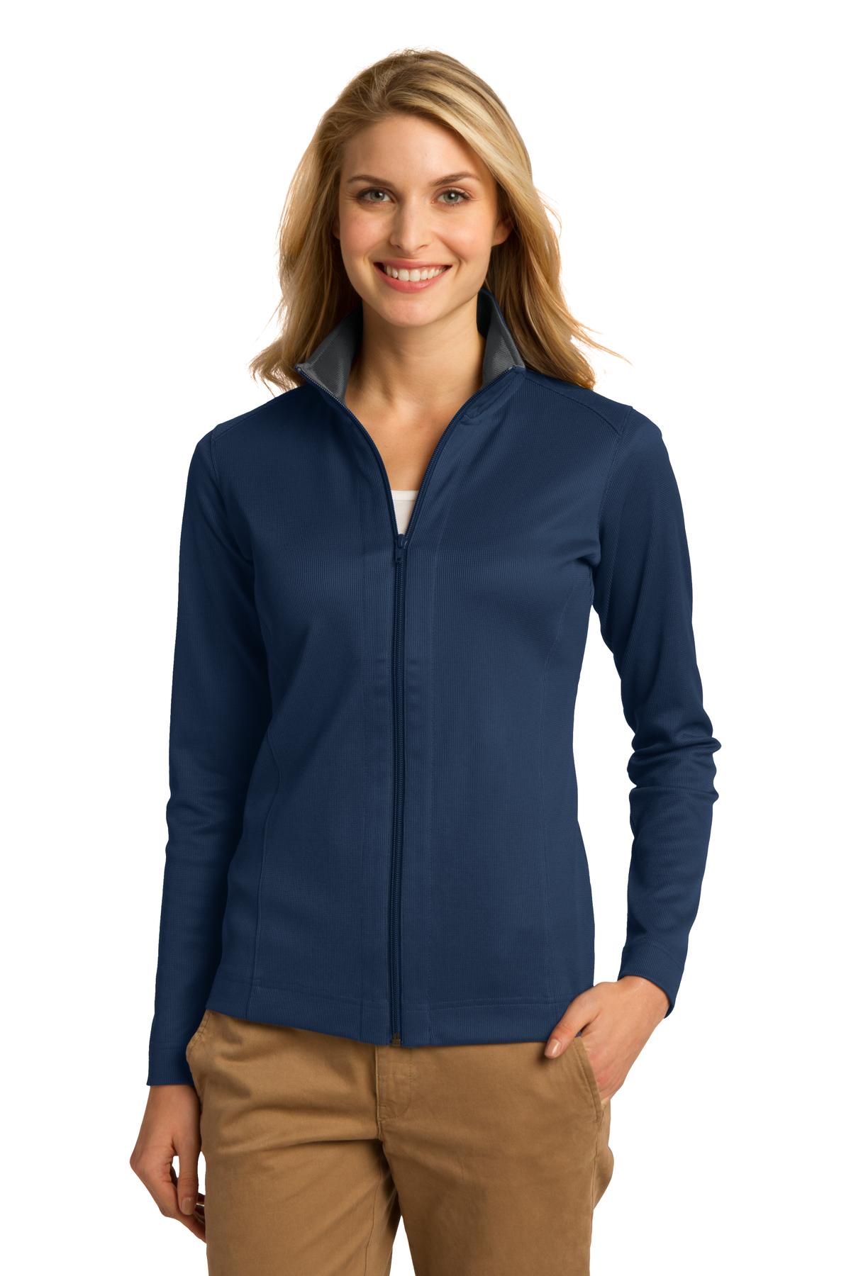 Port Authority Women's Vertical Texture Full-Zip Jacket. L805 in Regatta Blue/ Iron Grey