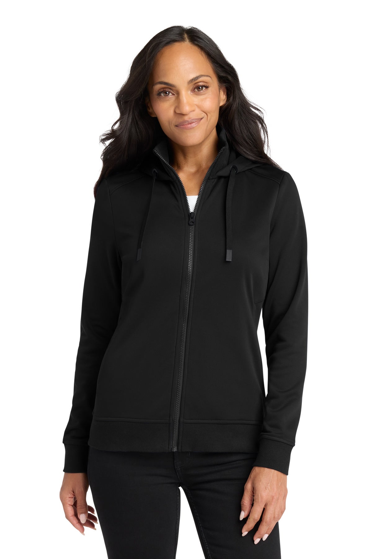 Port Authority Women's Smooth Fleece Hooded Jacket L814 in Deep Black