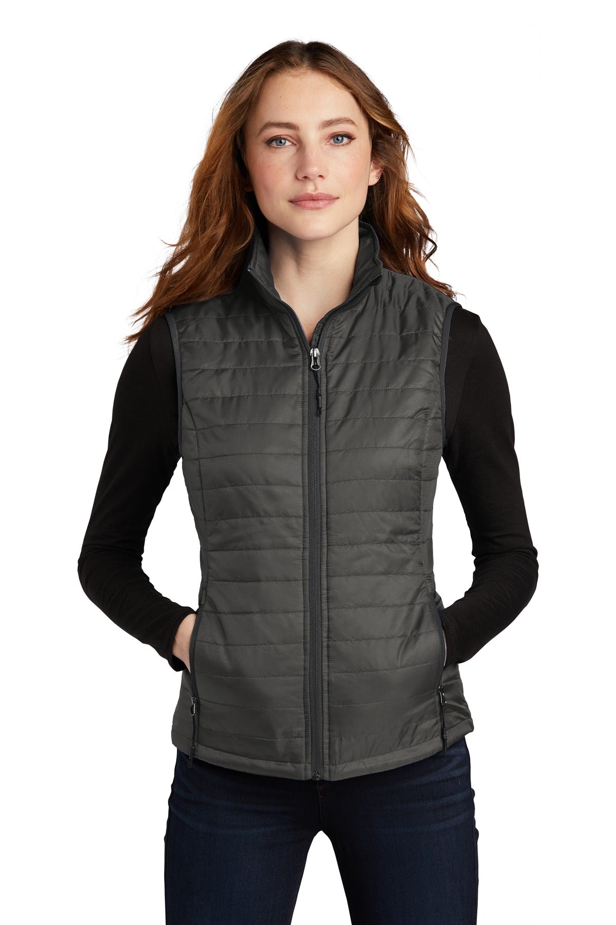 Port Authority  Women's Packable Puffy Vest L851 in Sterling Grey/ Graphite