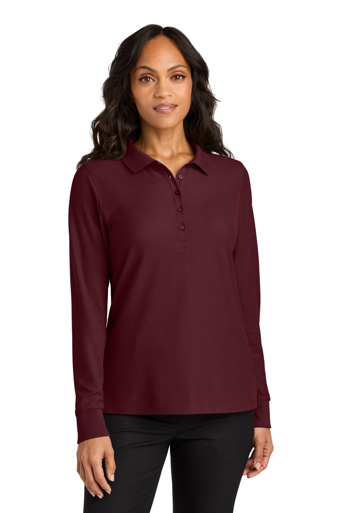 Port Authority Women's Wearever Signature Pique Long Sleeve Polo LK200LS in Burgundy