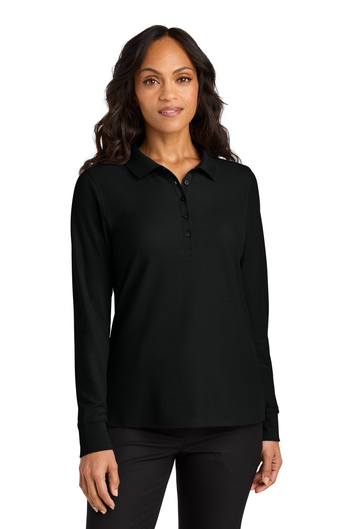 Port Authority Women's Wearever Signature Pique Long Sleeve Polo LK200LS in Deep Black