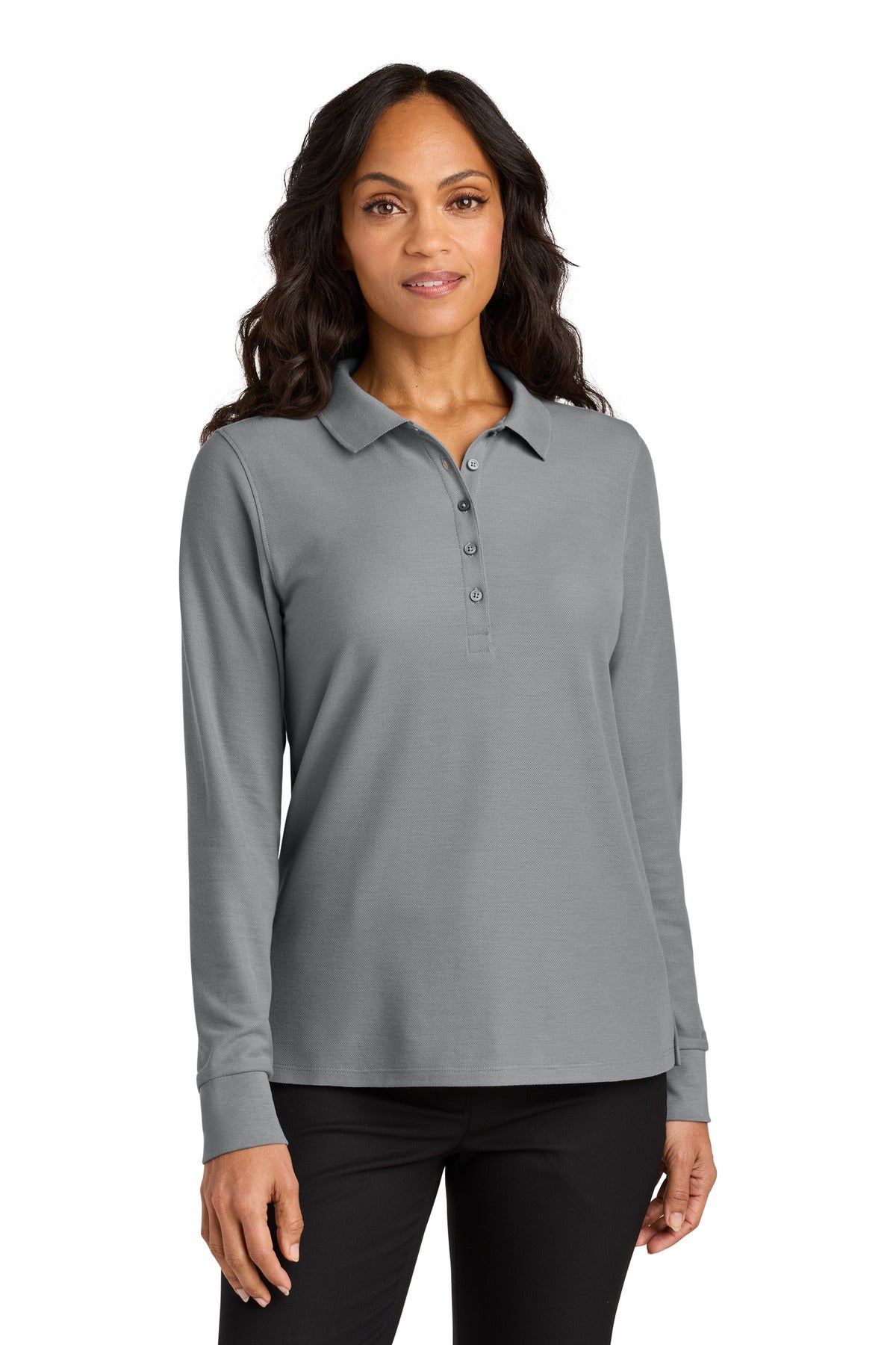 Port Authority Women's Wearever Signature Pique Long Sleeve Polo LK200LS in Gusty Grey