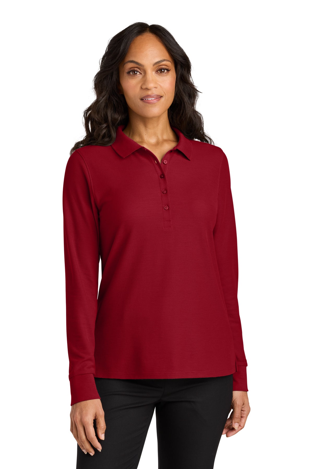 Port Authority Women's Wearever Signature Pique Long Sleeve Polo LK200LS in Rich Red