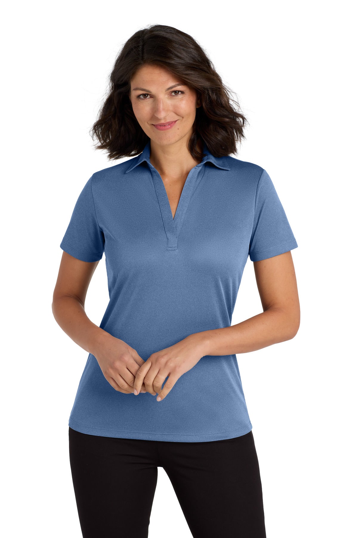 Port Authority  Women's Heathered Silk Touch  Performance Polo. LK542 in Moonlight Blue Heather