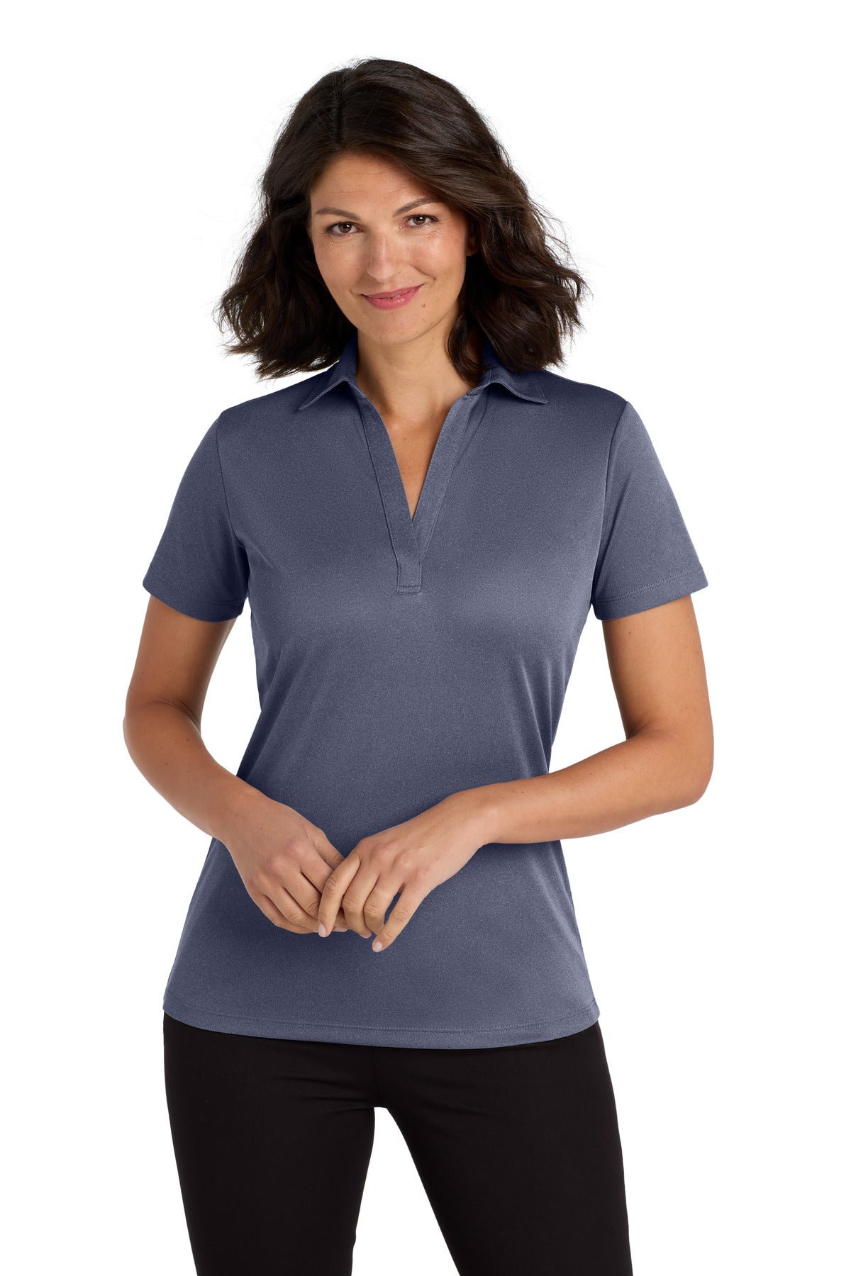 Port Authority  Women's Heathered Silk Touch  Performance Polo. LK542 in Navy Heather