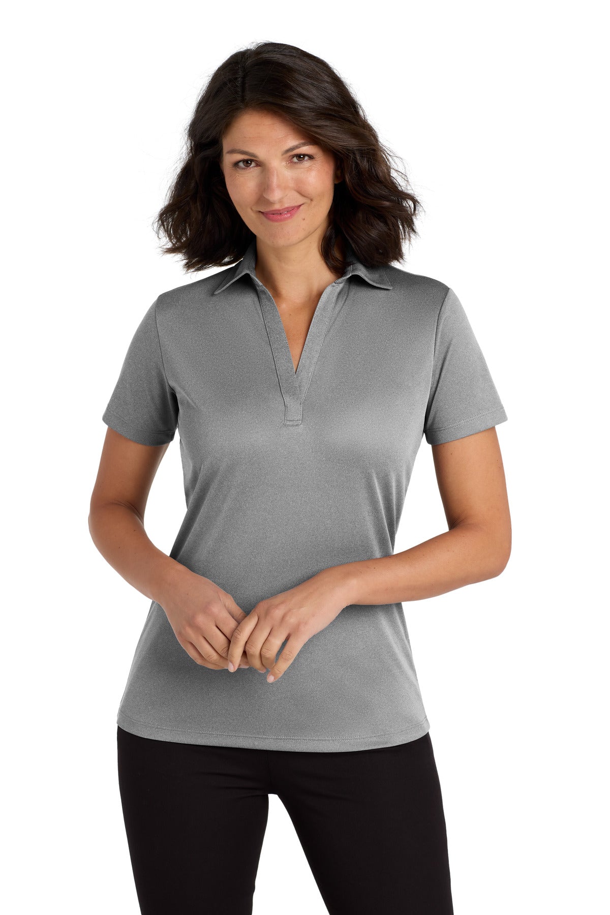 Port Authority  Women's Heathered Silk Touch  Performance Polo. LK542 in Shadow Grey Heather