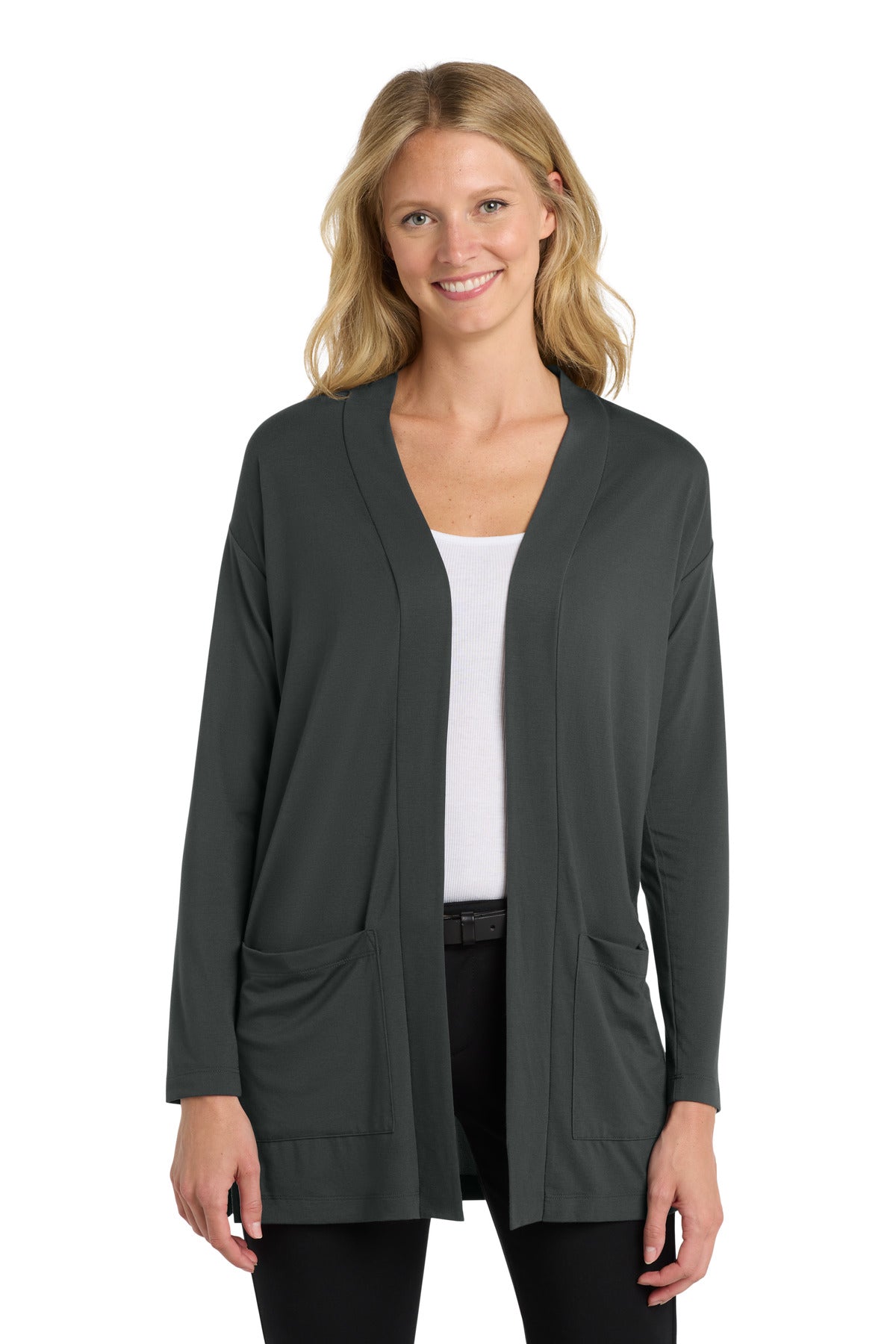 Port Authority  Women's Concept Long Pocket Cardigan . LK5434 in Grey Smoke