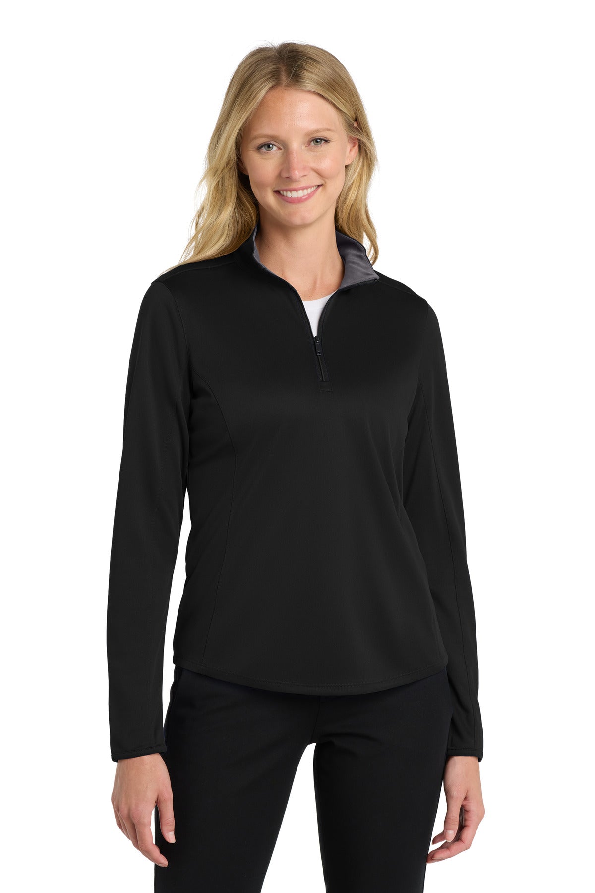 Port Authority  Women's Silk Touch  Performance 1/4-Zip LK584 in Black/ Steel Grey