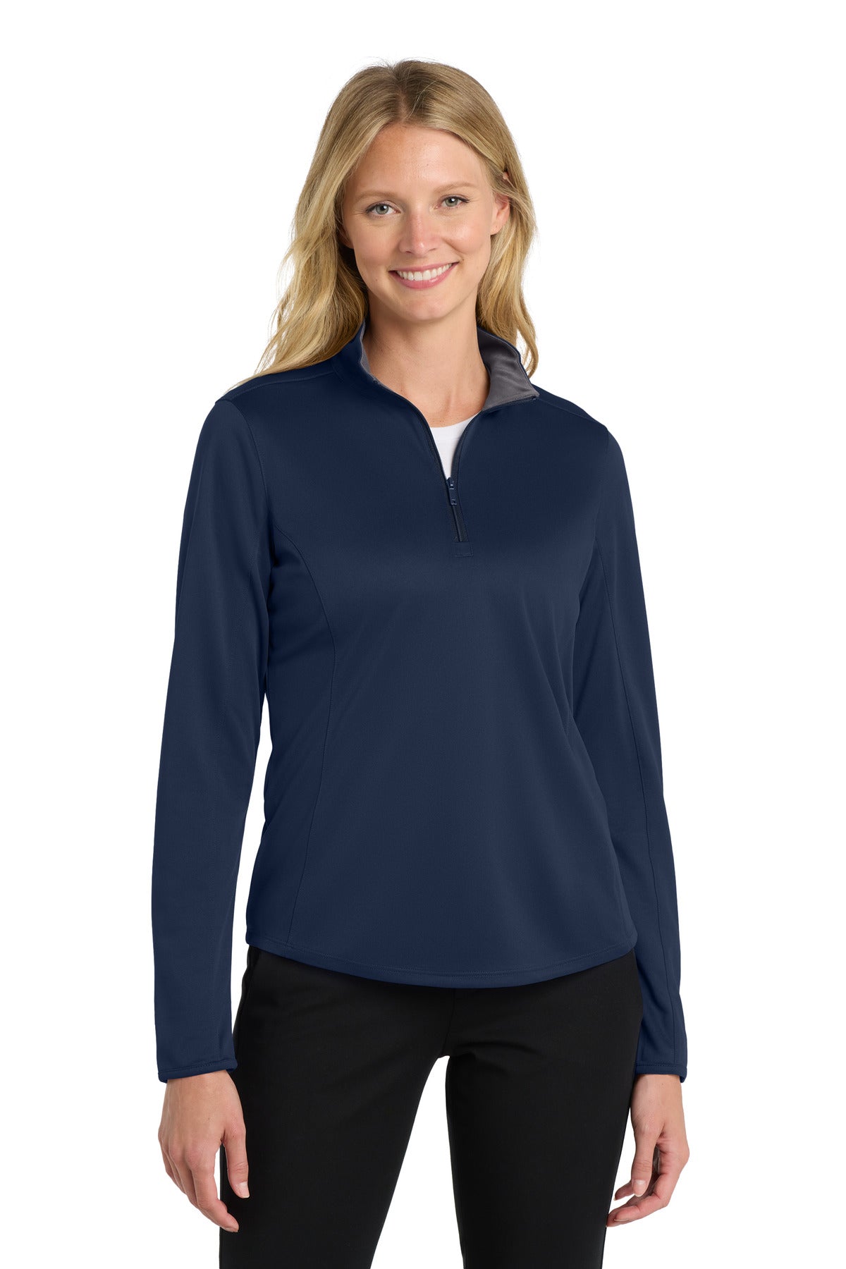 Port Authority  Women's Silk Touch  Performance 1/4-Zip LK584 in Navy/ Steel Grey