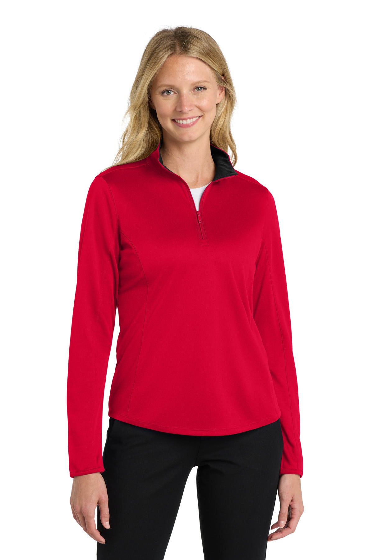 Port Authority  Women's Silk Touch  Performance 1/4-Zip LK584 in Red/ Black