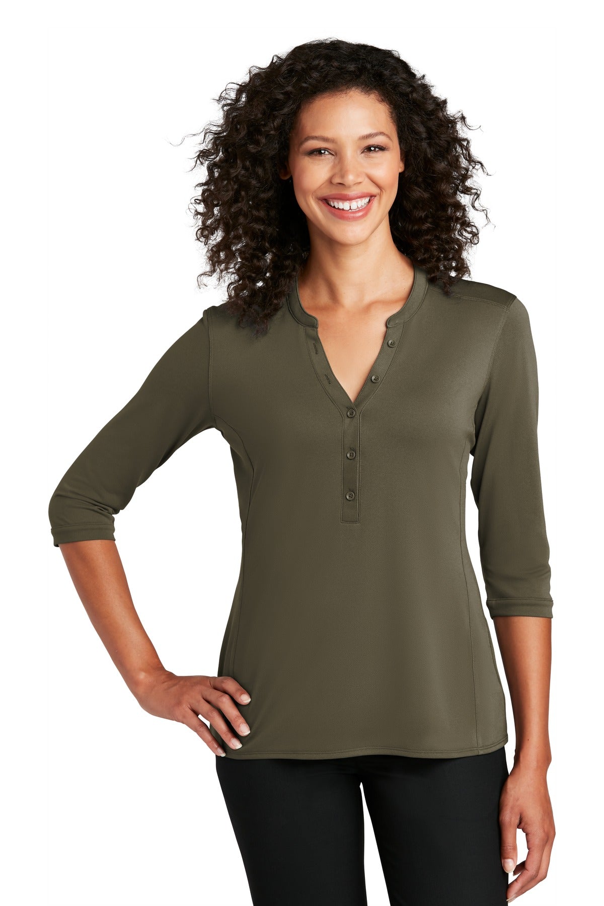 Port Authority   Women's UV Choice Pique Henley LK750 in Deep Olive