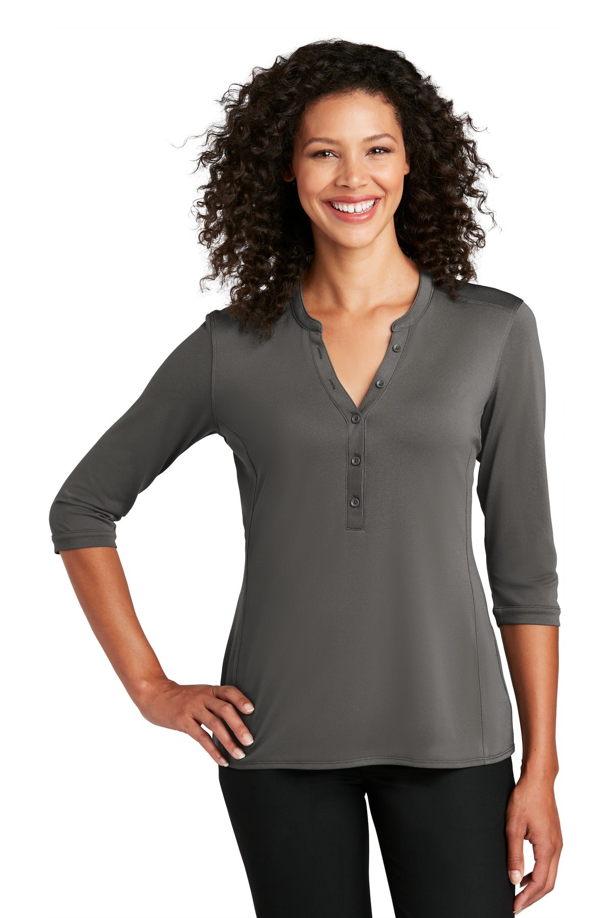 Port Authority   Women's UV Choice Pique Henley LK750 in Sterling Grey