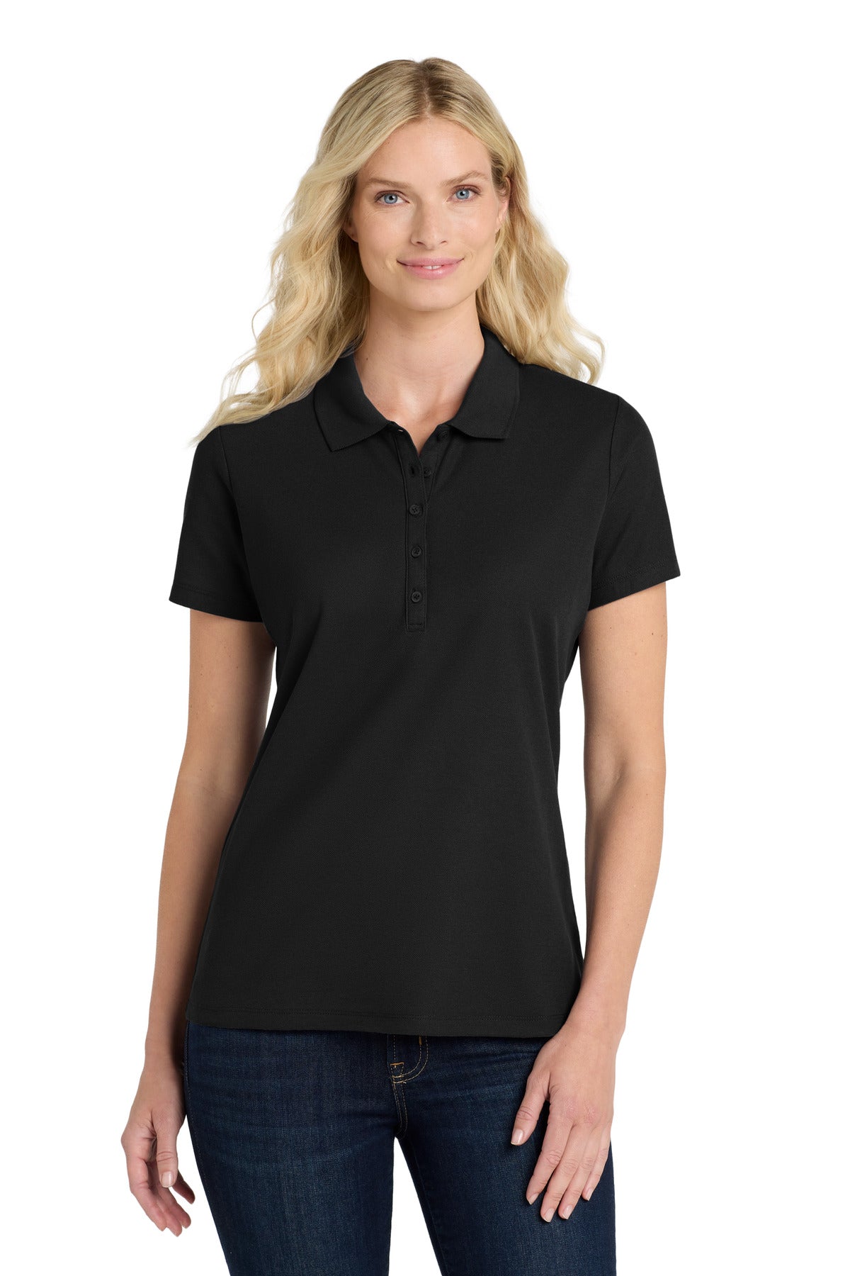 Port Authority Women's SuperPro React  Polo. LK810 in Deep Black