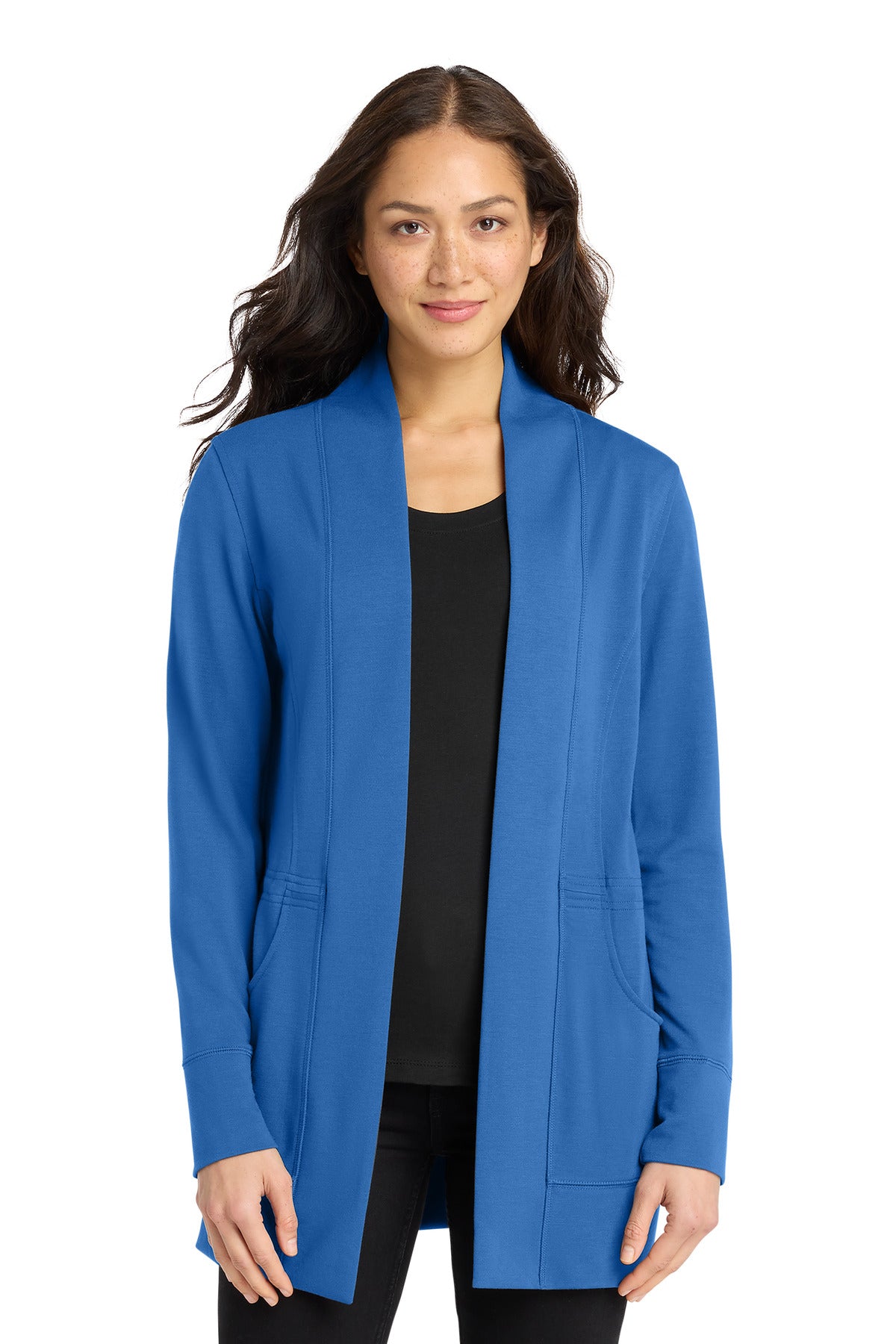 Port Authority Women's Microterry Cardigan LK825 in Aegean Blue