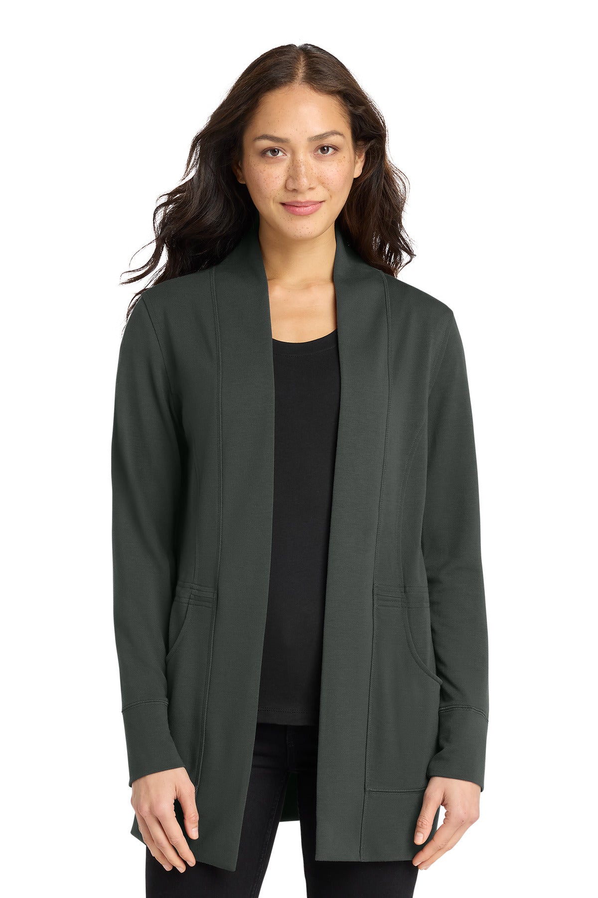 Port Authority Women's Microterry Cardigan LK825 in Charcoal