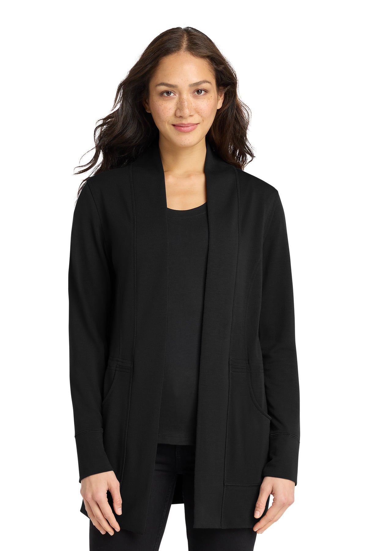 Port Authority Women's Microterry Cardigan LK825 in Deep Black